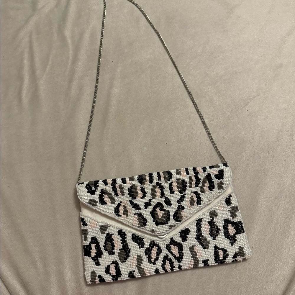 Leopard Print Beaded Clutch